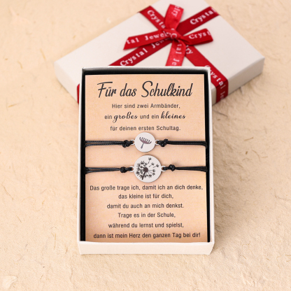 Schulanfang Geschenkset -Personalisierter Name Emaille Tasse & 20 cm Lineal & Löwenzahn Armbänder Set - Geschenk für Schulkind mit Geschenk Box