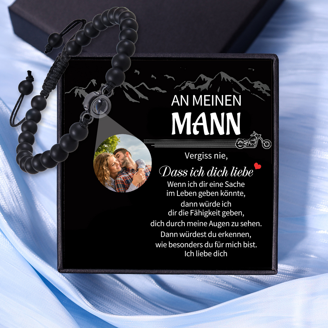 Personalisiertes Foto mattierter Stein Projektion Handseil Armband-An meinen Mann-Geschenk mit Nachrichtenkarte
