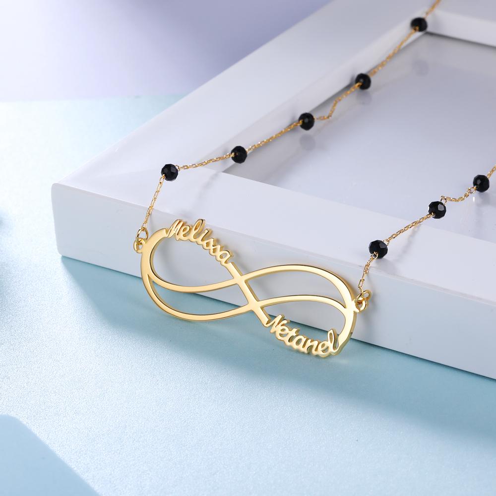 Infinity Kundenspezifische Halskette Namenskette 1-6 Namen mit Perlen