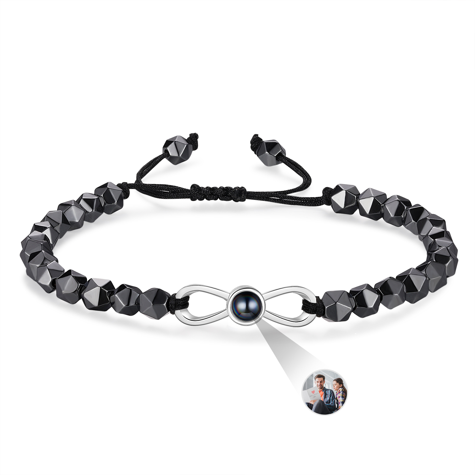Personalisiertes Foto Infinity Projektion Edelstahl Perle Armband