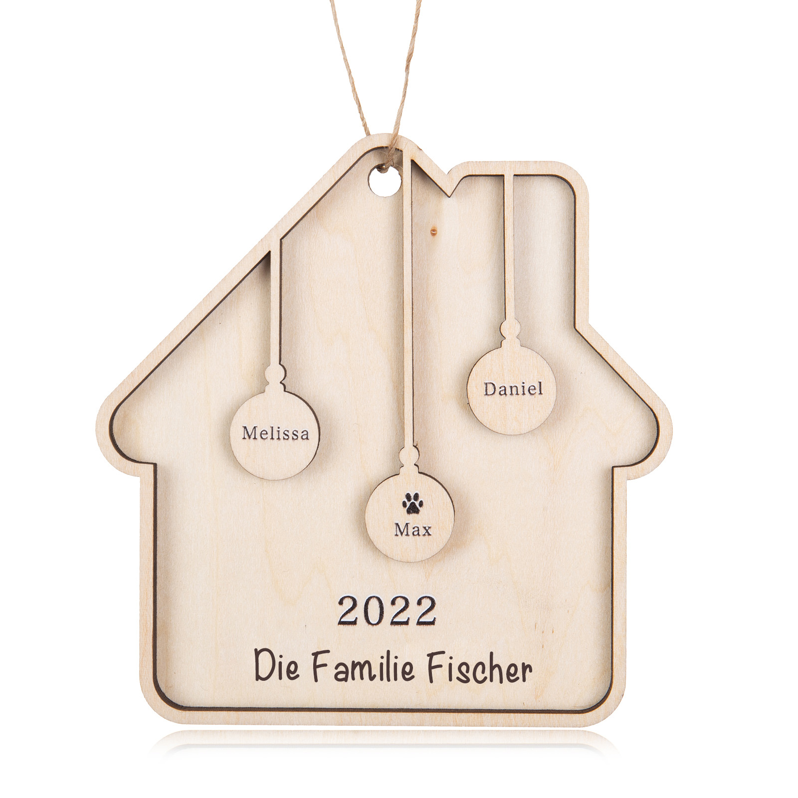 Holz Weihnachtsornament-Personalisiertes 3 Namen Text Jahr Haus Ornament Anhänger 