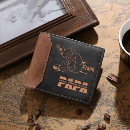 Herren Personalisierte 2-9 Namen & Text Papa Faust Leder Geldbörse-Geschenk für Papa Vater