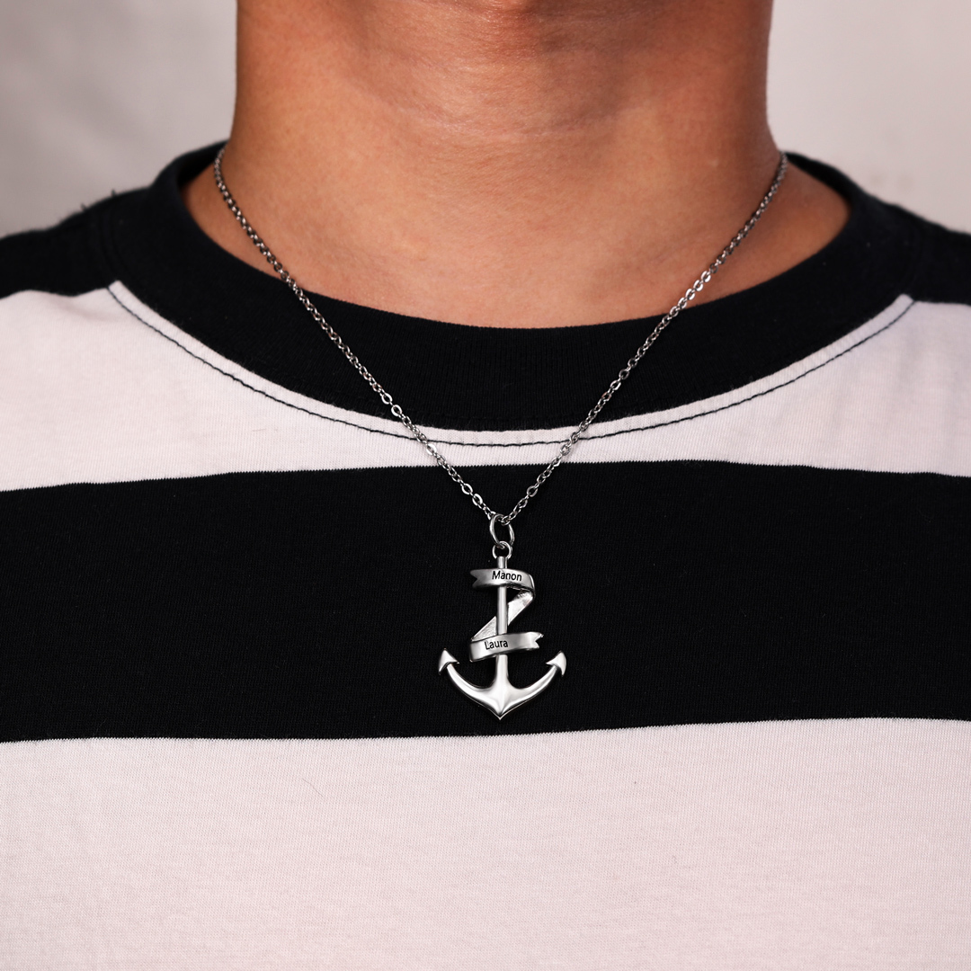 925 Sterling Silber Personalisierte 2 Namen Anker Halskette-Du bist mein Heimathafen-Geschenk mit Nachrichtenkarte