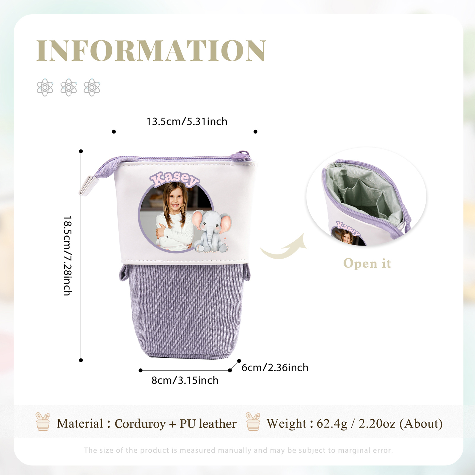 Personalisierter Name & Foto & Tiertyp Leinwand PU-Leder Stifteetui Stifttasche