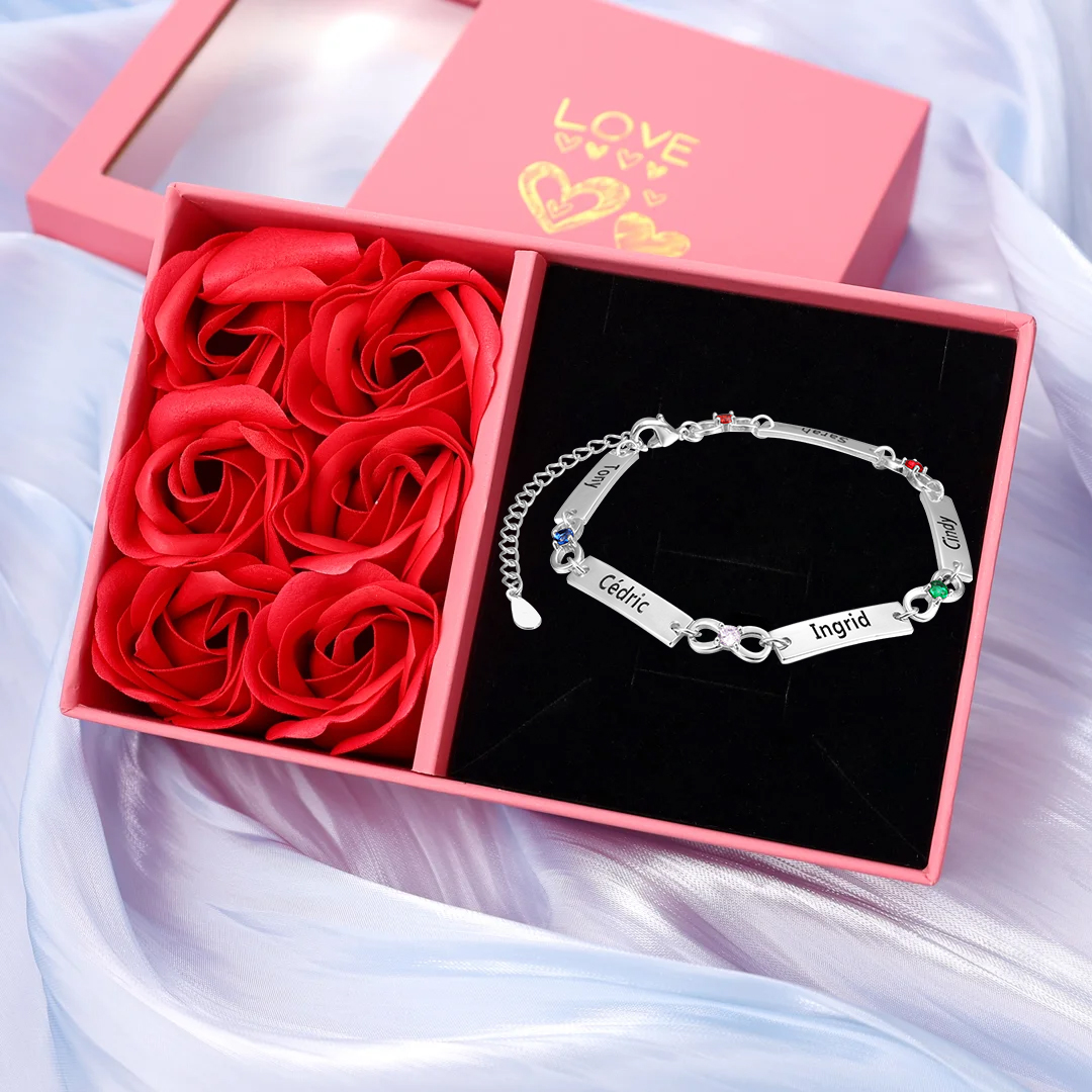 Personalisiertes 1-6 Namen Infinity Armband mit 1-6 Geburtssteinen