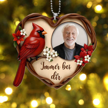 Personalisierter Herzanhänger mit „Immer bei dir“  – Gedenkgeschenk für Großvater mit rotem Kardinal