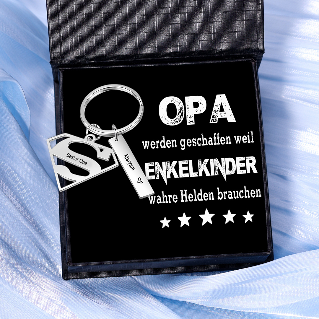 Personalisierbarer Text & 1 Name Opa werden geschaffen weil Enkelkinder warhe Helden brauchen Schlüsselanhänger-Geschenk mit Nachrichtenkarte