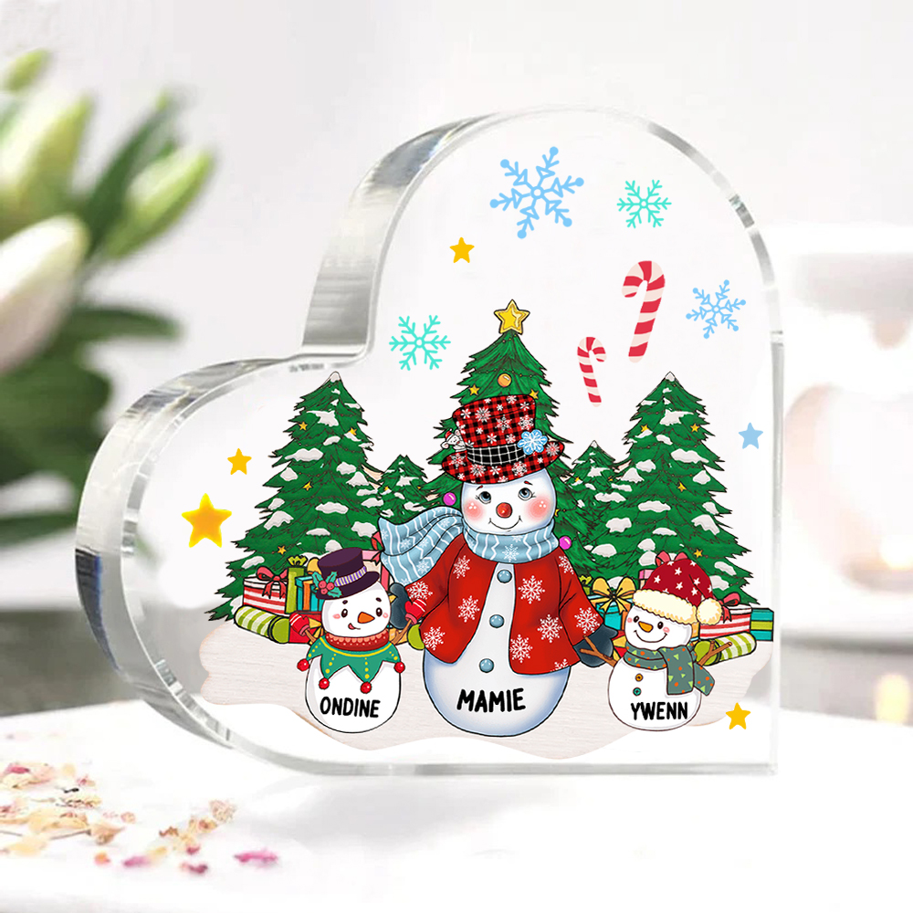 Personalisierte 3 Namen Schneemann & Weihnachtsbaum Familie Weihnachten Acryl-Deko-Schreibtischdekoration