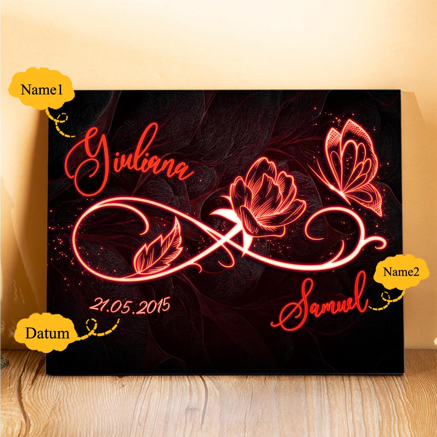 Pärchen Holzbild-Personalisierte 2 Namen & Datum Holzdekoration-für Paare