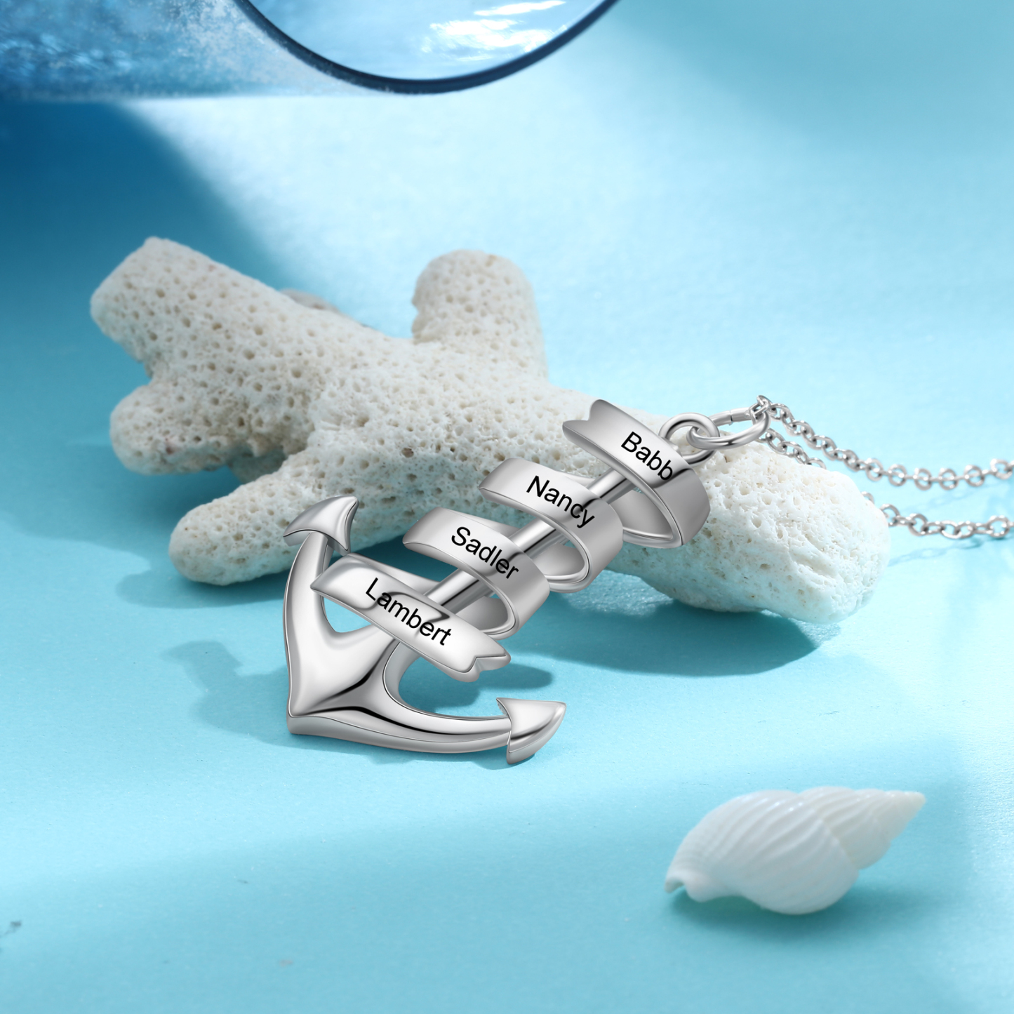 925 Sterling Silber Personalisierte 4 Namen Anker Halskette