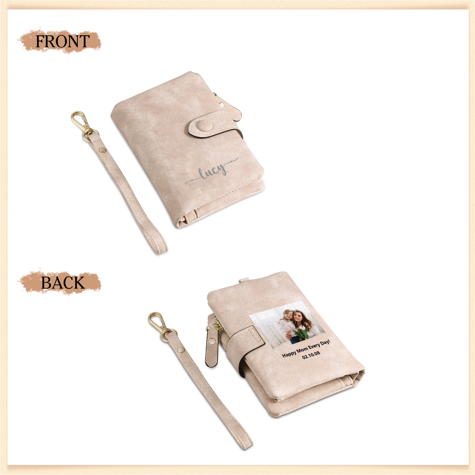 Damen Geldbörse Personalisierbarer Name & Foto & Text  PU Leder Geschenke für Frauen