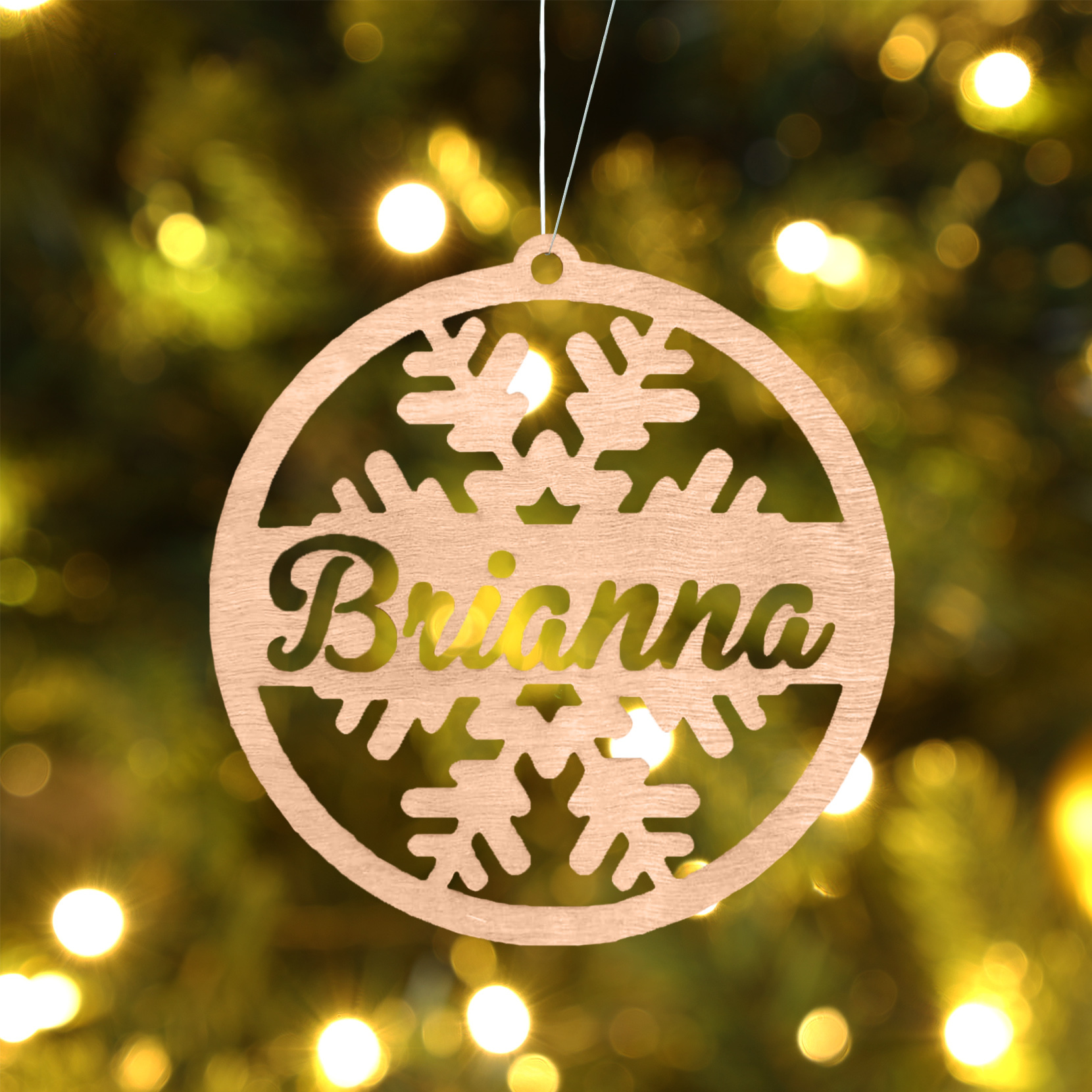 Holz Personalisierter 1 Namen Rund Schneeflocke Weihnachtsornament Weihnachtsbaum Anhänger