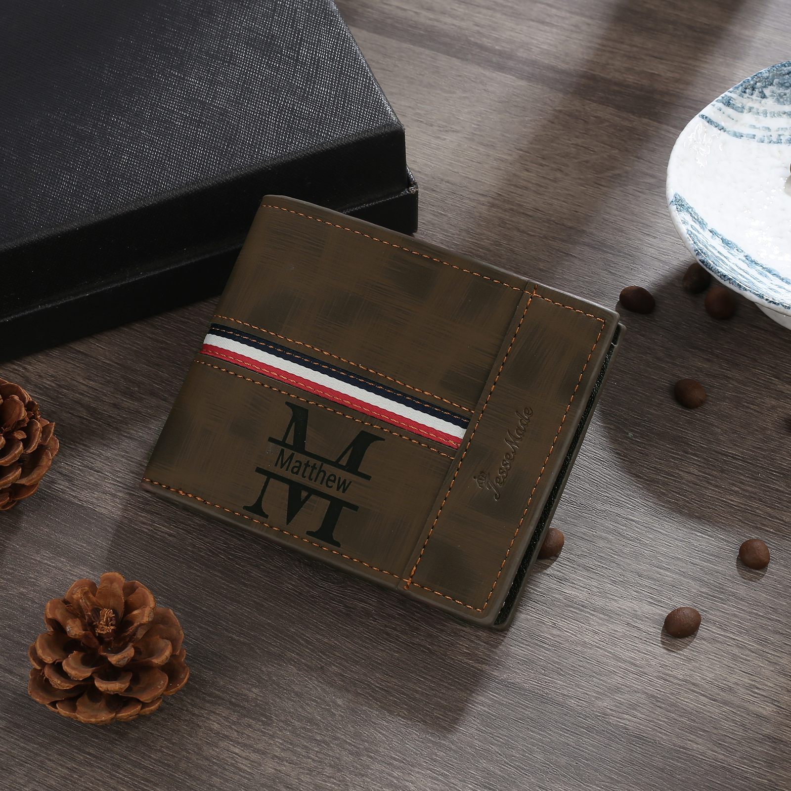 Personalisierte Foto & Name & 1 Buchstabe PU Leder Geldbörse