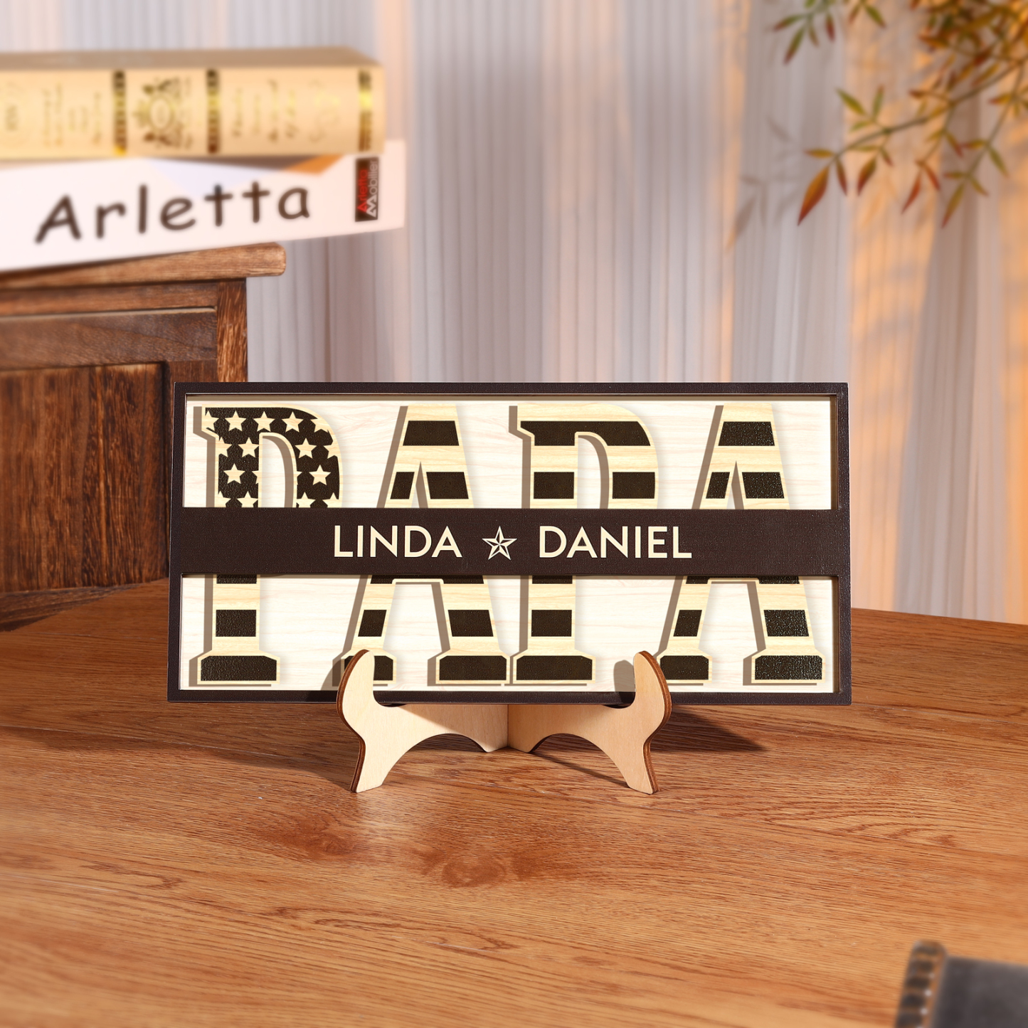 Papa Holz Deko-Personalisierbare 2 Namen Ornament Holzdekoration für Vater