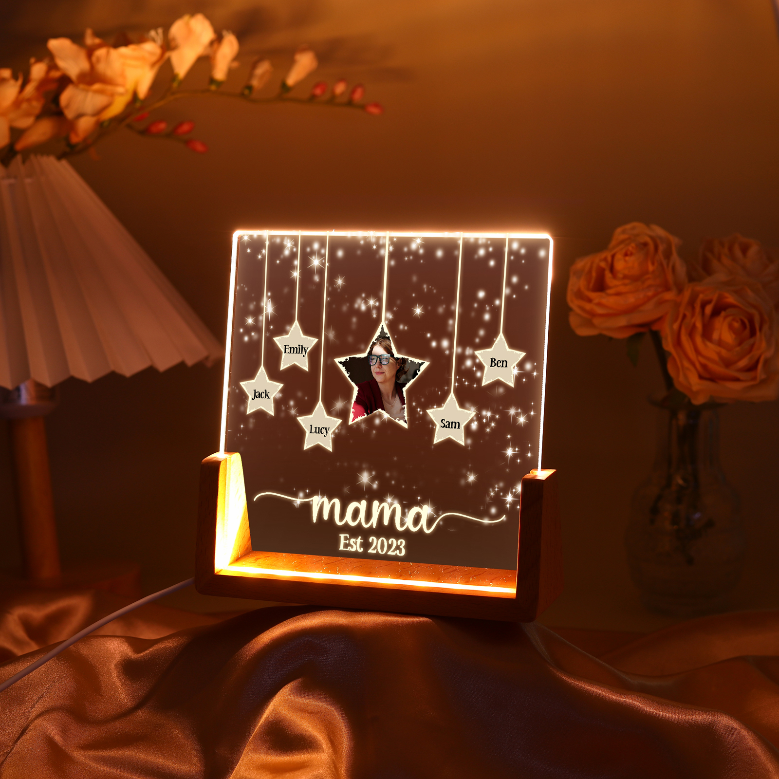 Personalisierte 5 Namen & Text & Datum & Foto Stern Nachtlicht Geschenk für Großmutter/Mutter zum Muttertag
