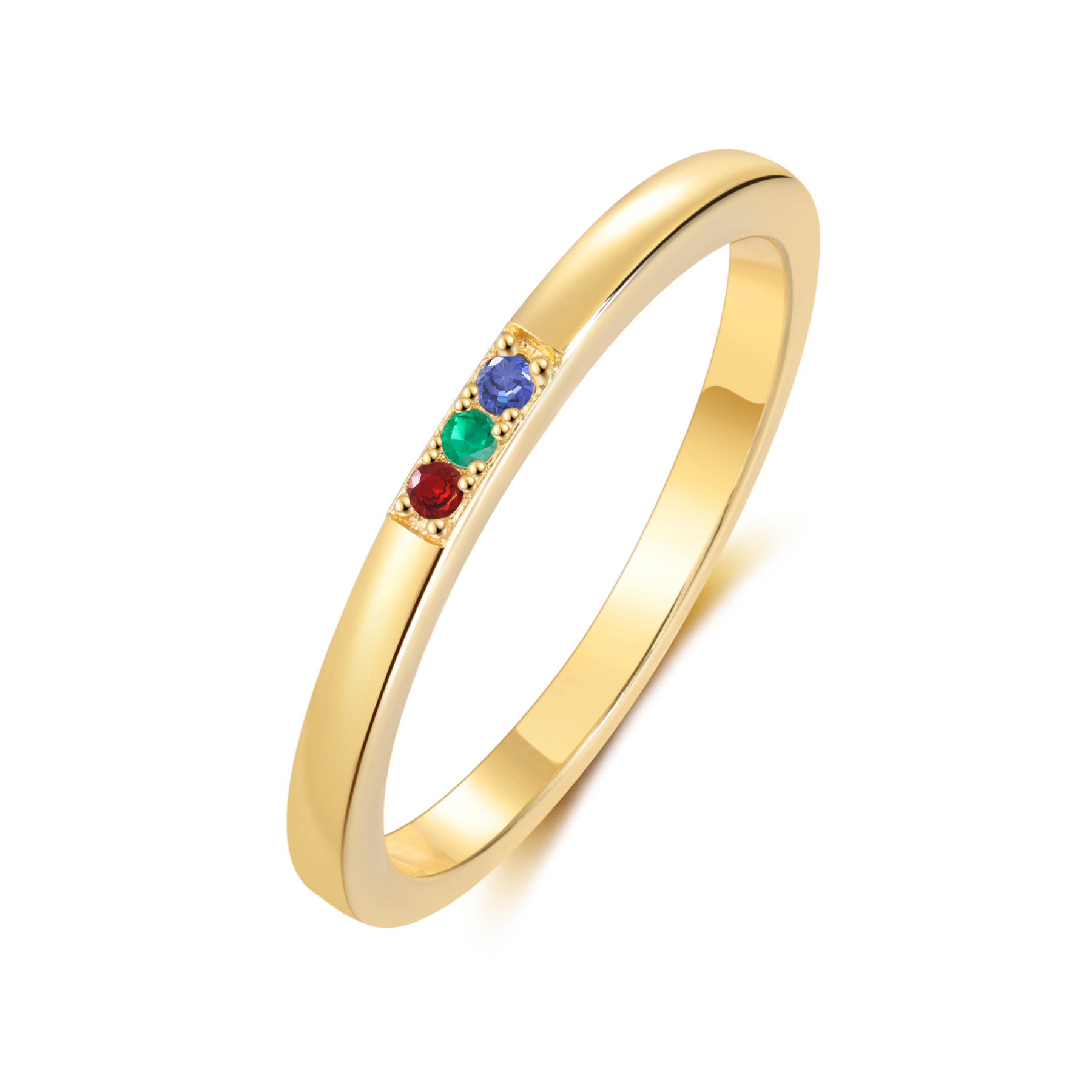 Personalisierbare 3 Geburtssteine Fein Golden Ring