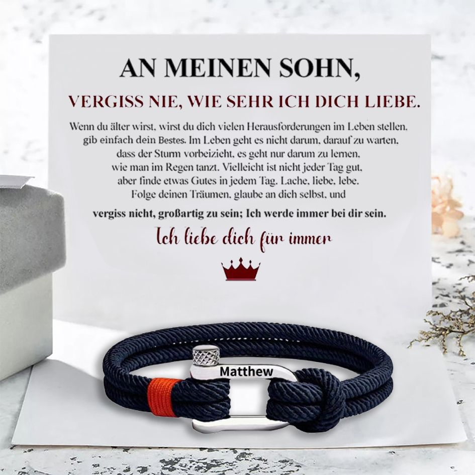 Herren Personalisierter 1 Name Edelstahl Hufeisenschnalle Handseil Armband-An meinen Sohn-Geschenk mit Nachrichtenkarte