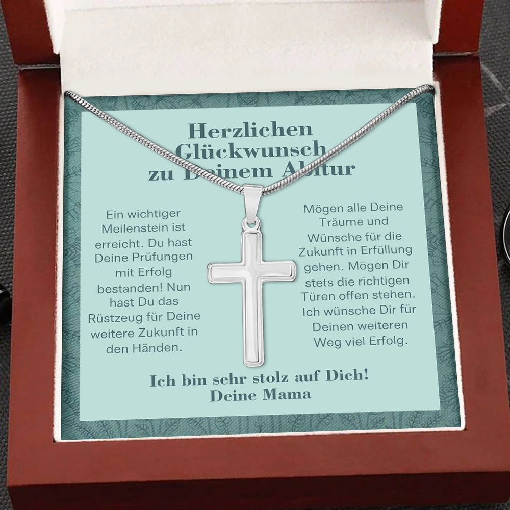 925 Sterling Silber Kommunion Kreuz Halskette-Herzlichen Glückwunsch zu Deinem Abitur- Geschenk mit Nachrichtenkarte