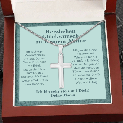 925 Sterling Silber Kommunion Kreuz Halskette-Herzlichen Glückwunsch zu Deinem Abitur- Geschenk mit Nachrichtenkarte