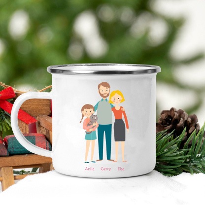 Emaille Tasse-Personalisierte 3 Namen Eine dreiköpfige Familie Emaille Becher