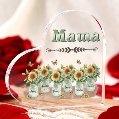 Personalisierte 6 Namen & Text Familie Sonnenblume Acryl-Deko Schreibtischdekoration für Mutter