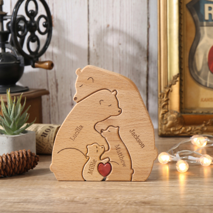 Holzskulptur-Personalisierte 4 Namen Bär Umarmung Familie Holz Deko