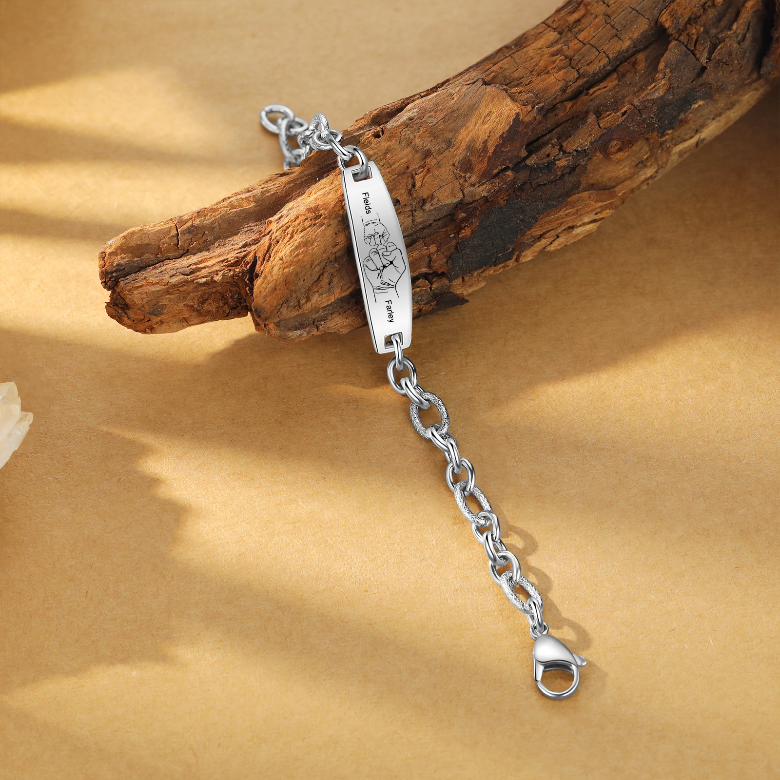 Herren Armband-Personalisiertes 2 Namen Faust Edelstahl Armband 