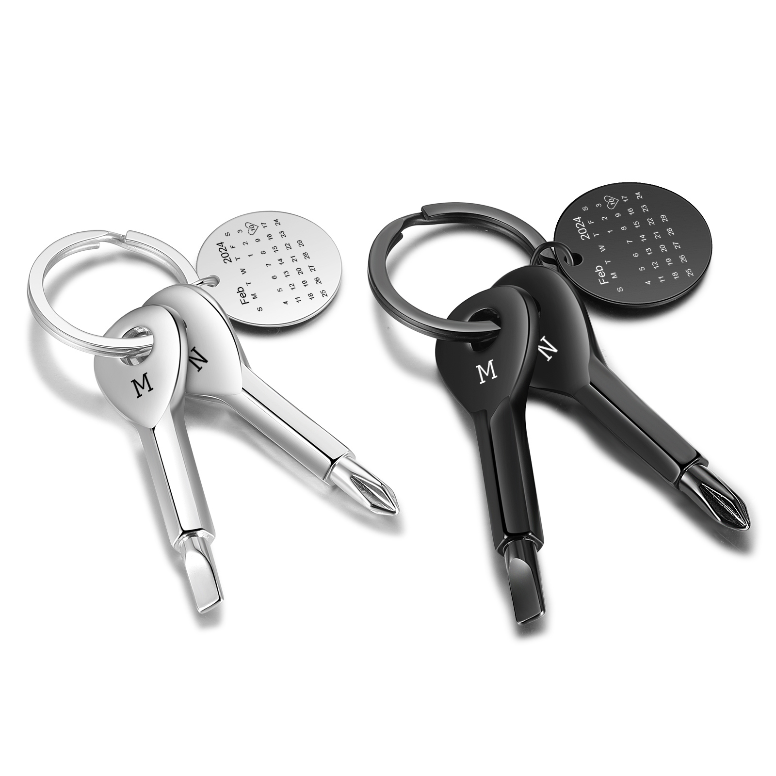 Personalisierbare 4 Buchstaben & Datum Schraubendreher Paar Metall Schlüsselanhänger