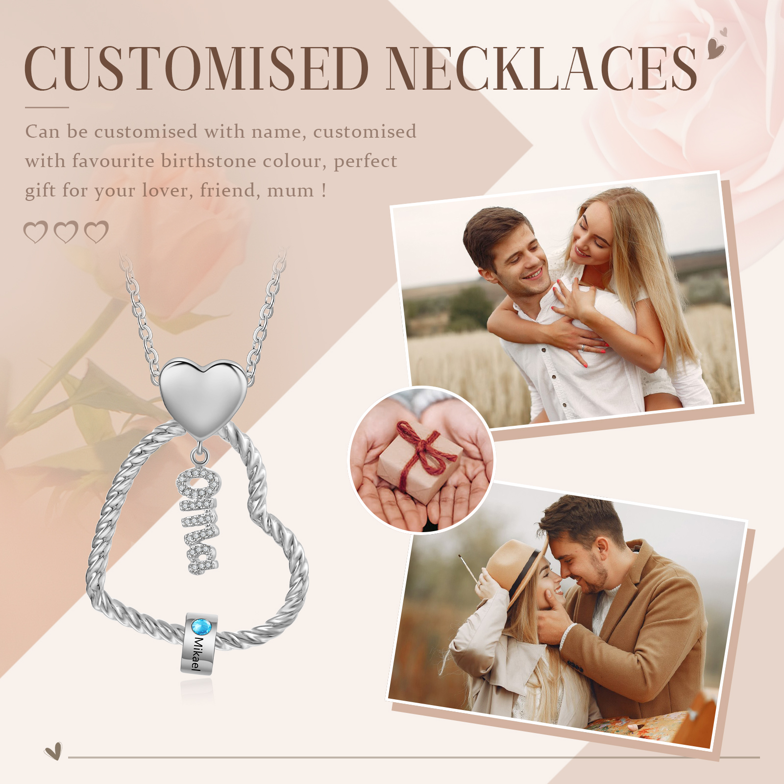 Personalisierte 1 Name Herz Halskette mit 1 Geburtsstein - Du machst meine Well bunter. Oma Schön, dass es Dich gibt - Geschenk mit Nachrichtenkarte