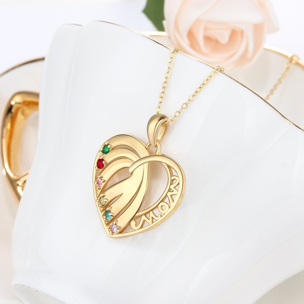 Personalisierte Halskette mit 6 Namen und 6 Simulierten Geburtssteinen