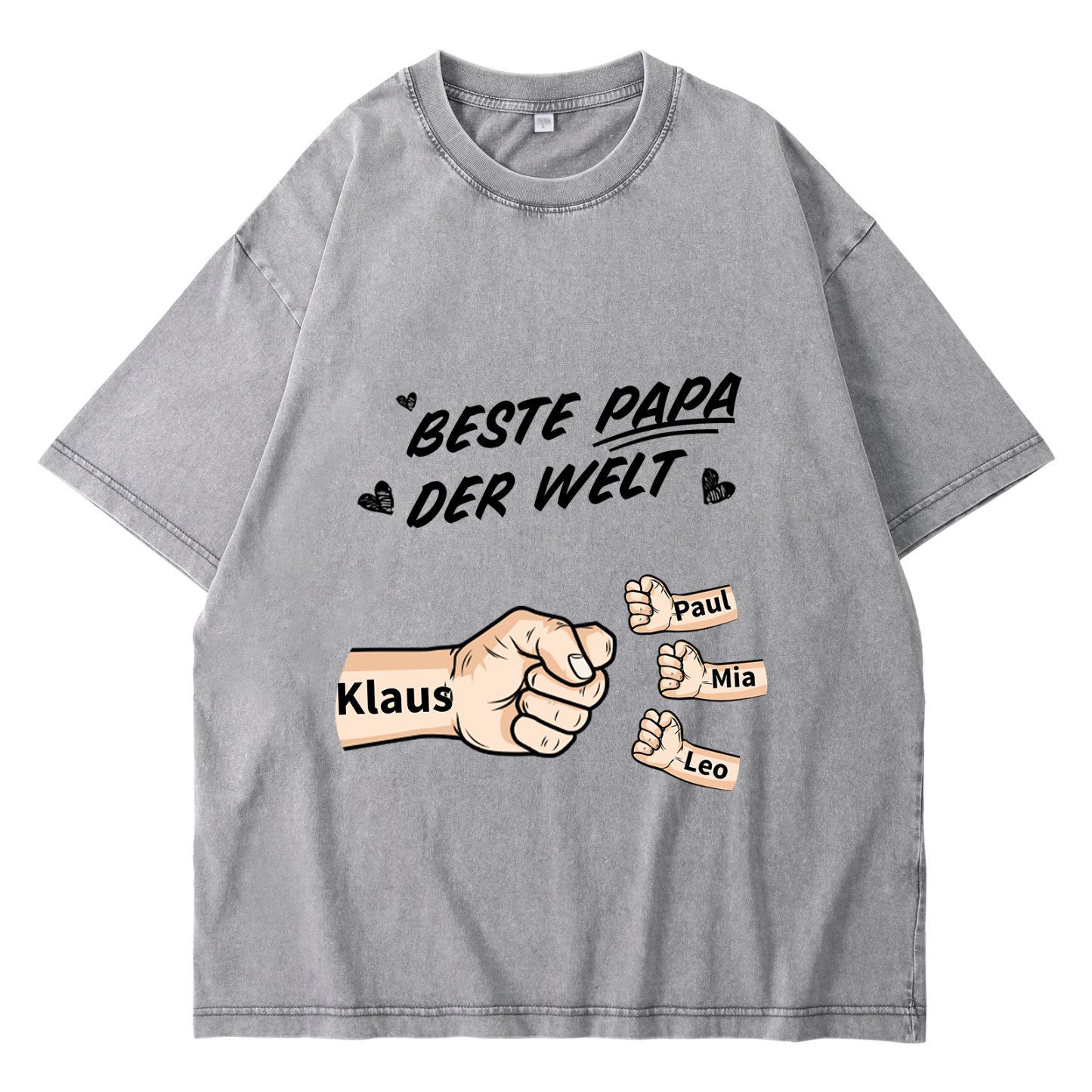 Personalisierte 1-6 Namen Fauststoß Bester Papa der Welt Herren Familie T-Shirt