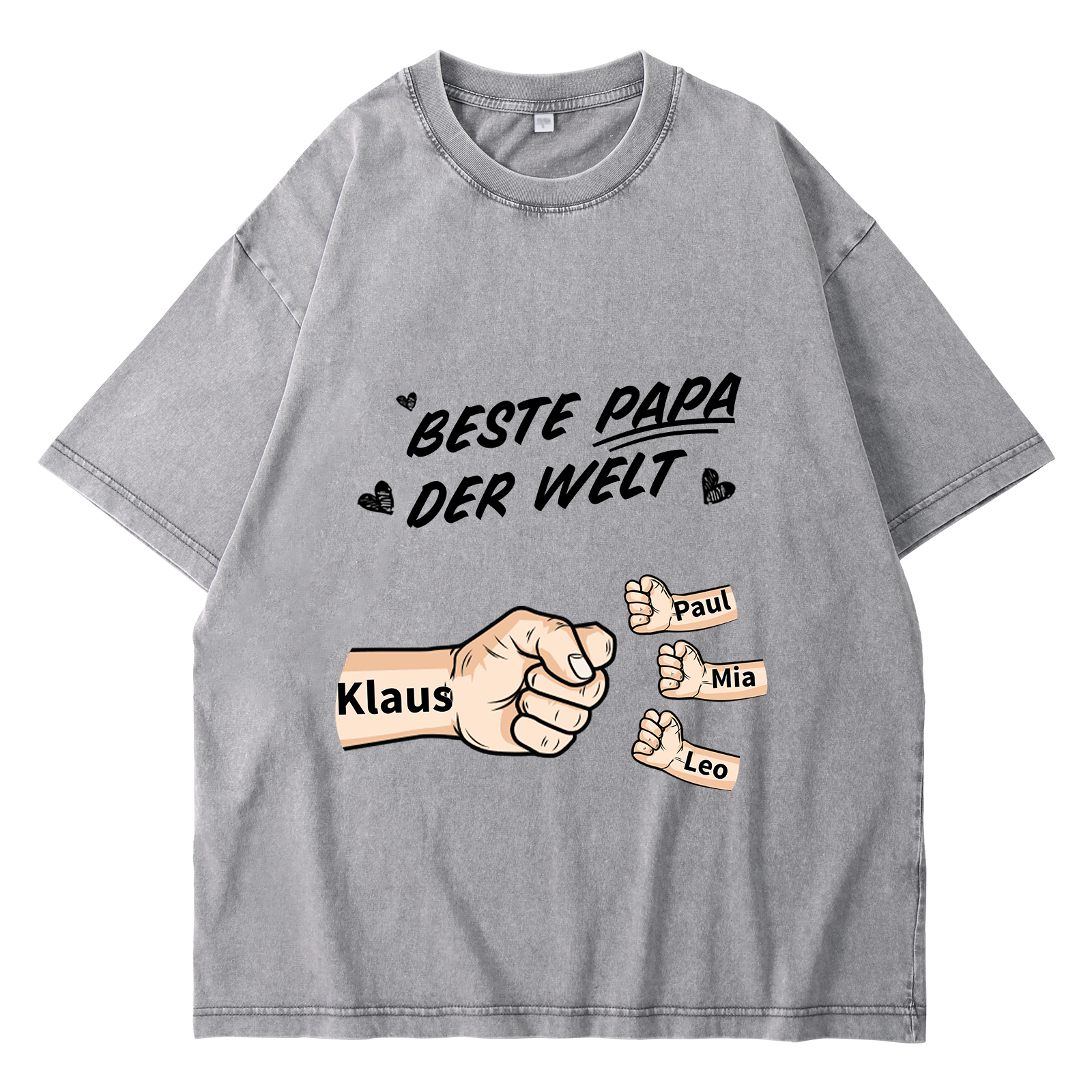 Personalisierte 1-6 Namen Fauststoß Bester Papa der Welt Herren Familie T-Shirt