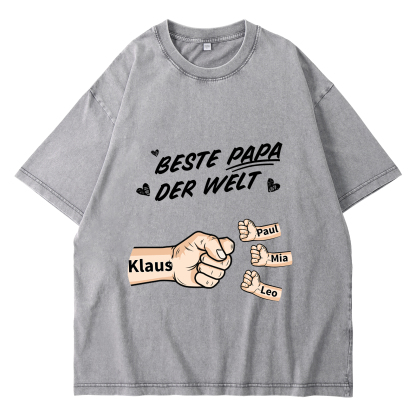 Personalisierte 1-6 Namen Fauststoß Bester Papa der Welt Herren Familie T-Shirt 