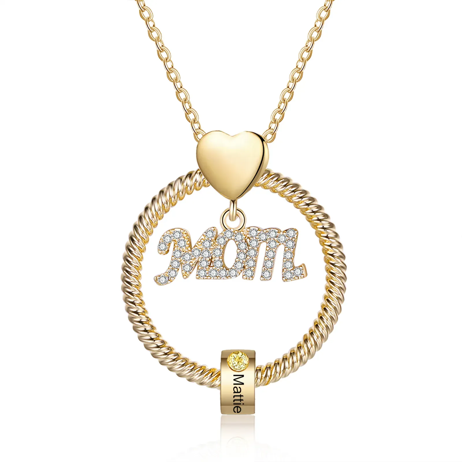 Personalisierte 1-5 Namen Gravur "MAMA"/MOM/OMA Halskette mit 2 Geburtssteinen