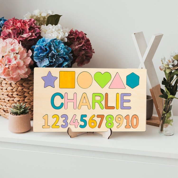 Personalisierte Hölzerne Name Puzzle Benutzerdefinierte Holz Fraktalbild & Zahl Puzzle mit Kinder Name 