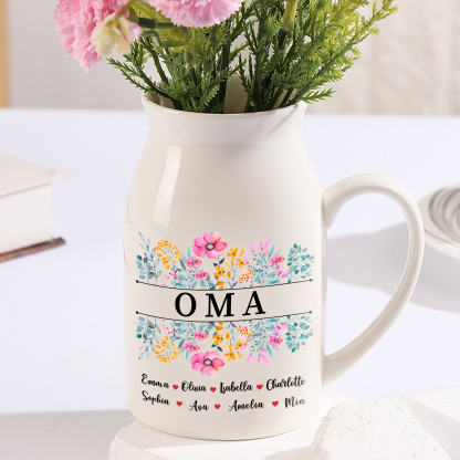Personalisierte 8 Namen & Text Bunte Blumen Familie Vase
