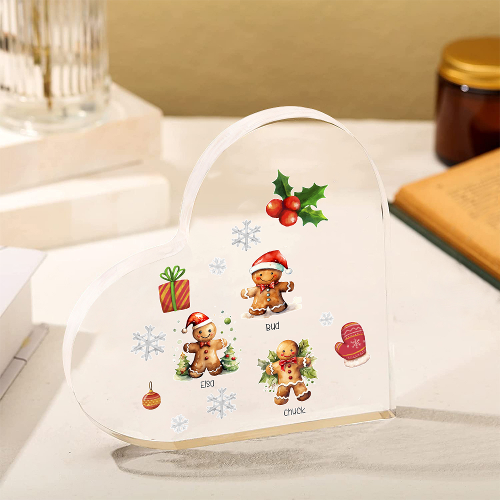 Personalisierte 3 Namen Lebkuchenmann Familie Weihnachten Acryl-Deko-Schreibtischdekoration