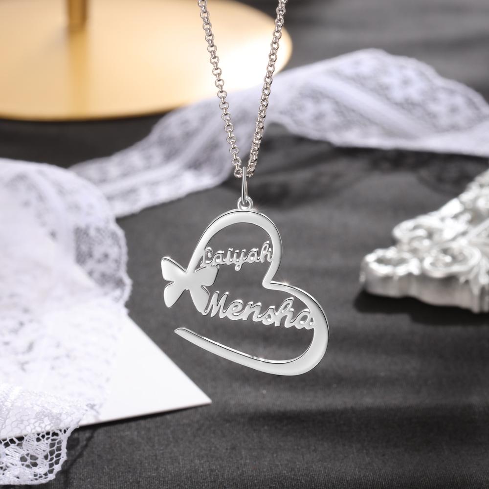 Schmetterling Herz Kundenspezifische Halskette mit 2 Namen