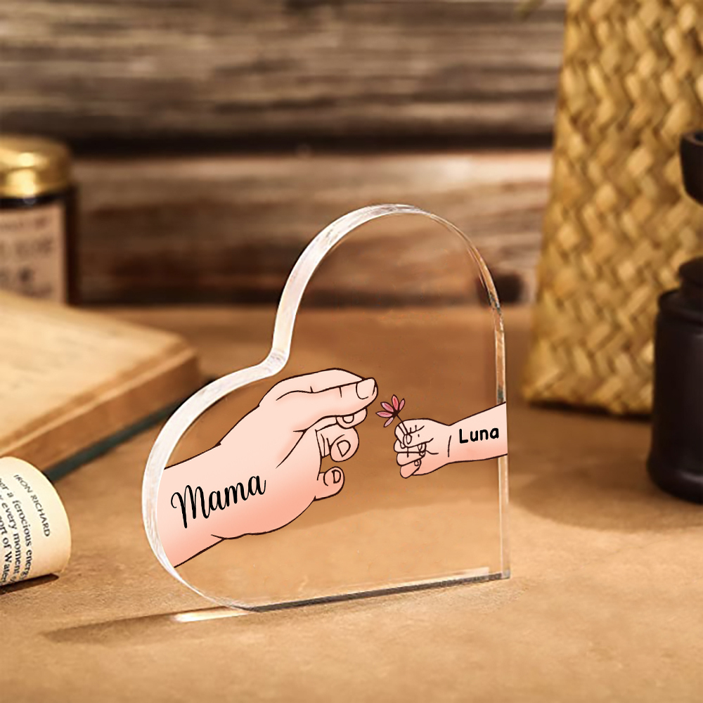 Personalisierte 2 Namen Mama Hand Familie Acryl-Deko Schreibtischdekoration für Mutter