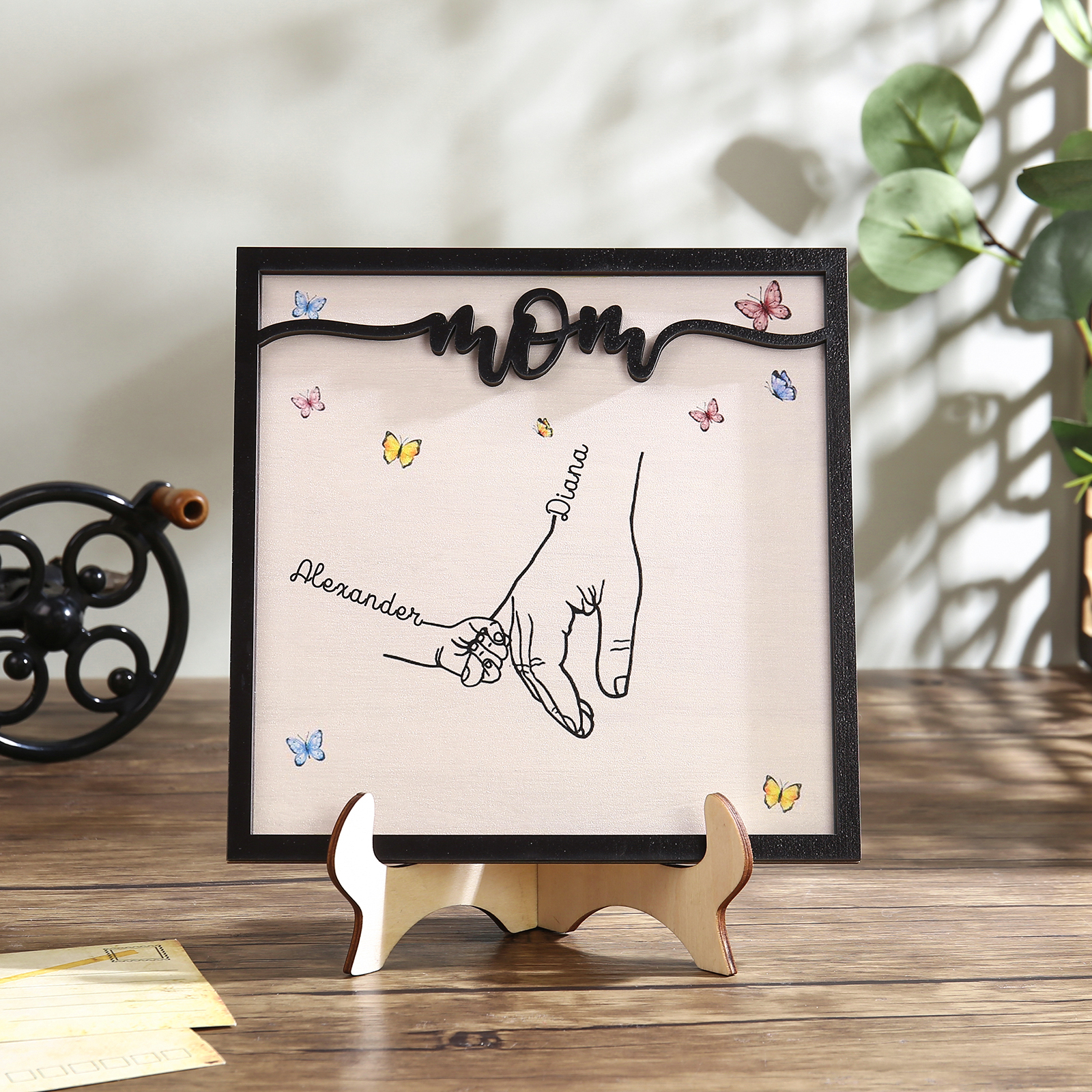 Mom Holz Deko-Personalisierbare 2 Namen Ornament Mutter Hand Holzdekoration für Mutter