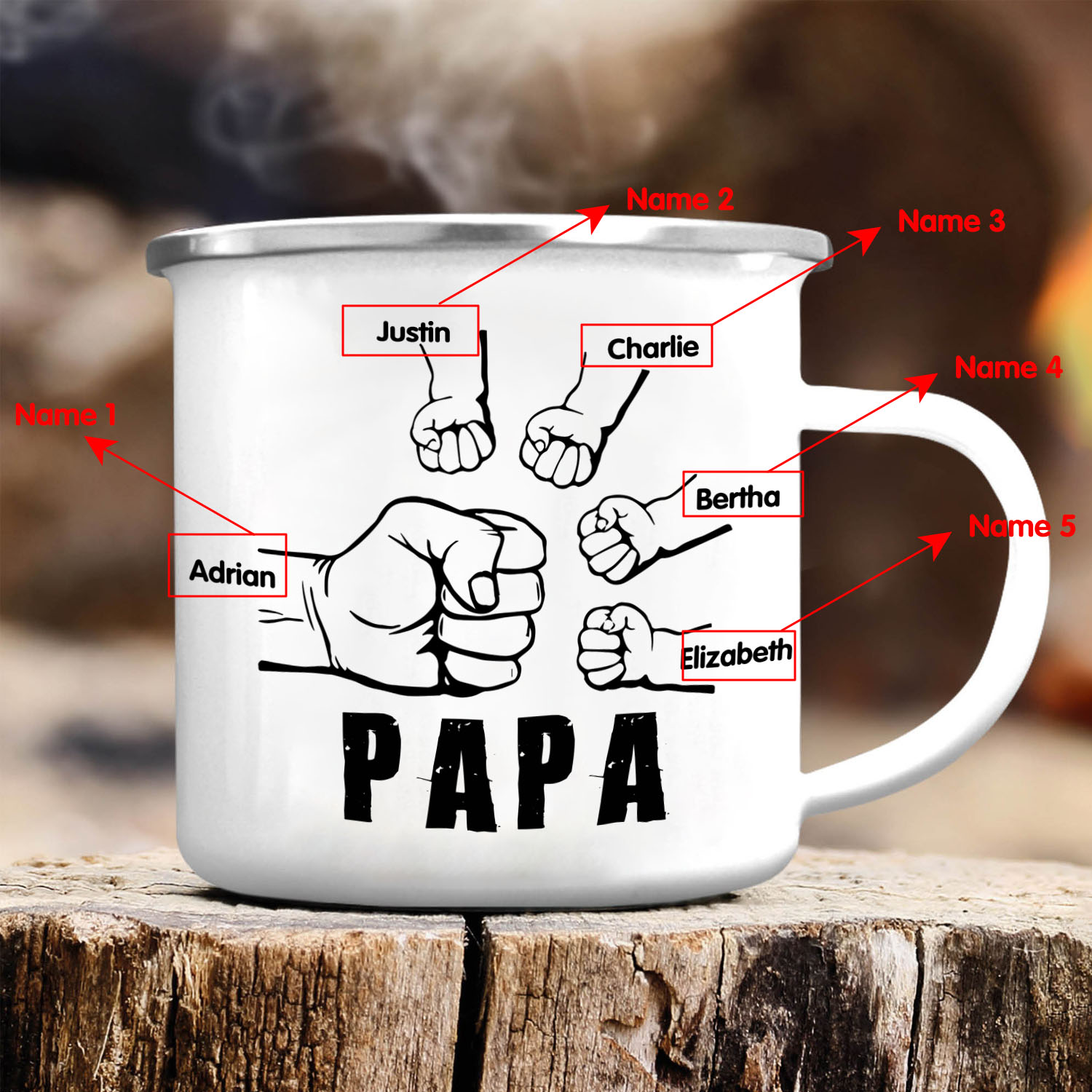 Emaille Tasse-Personalisierte 5 Namen Papa Faust Emaille Becher