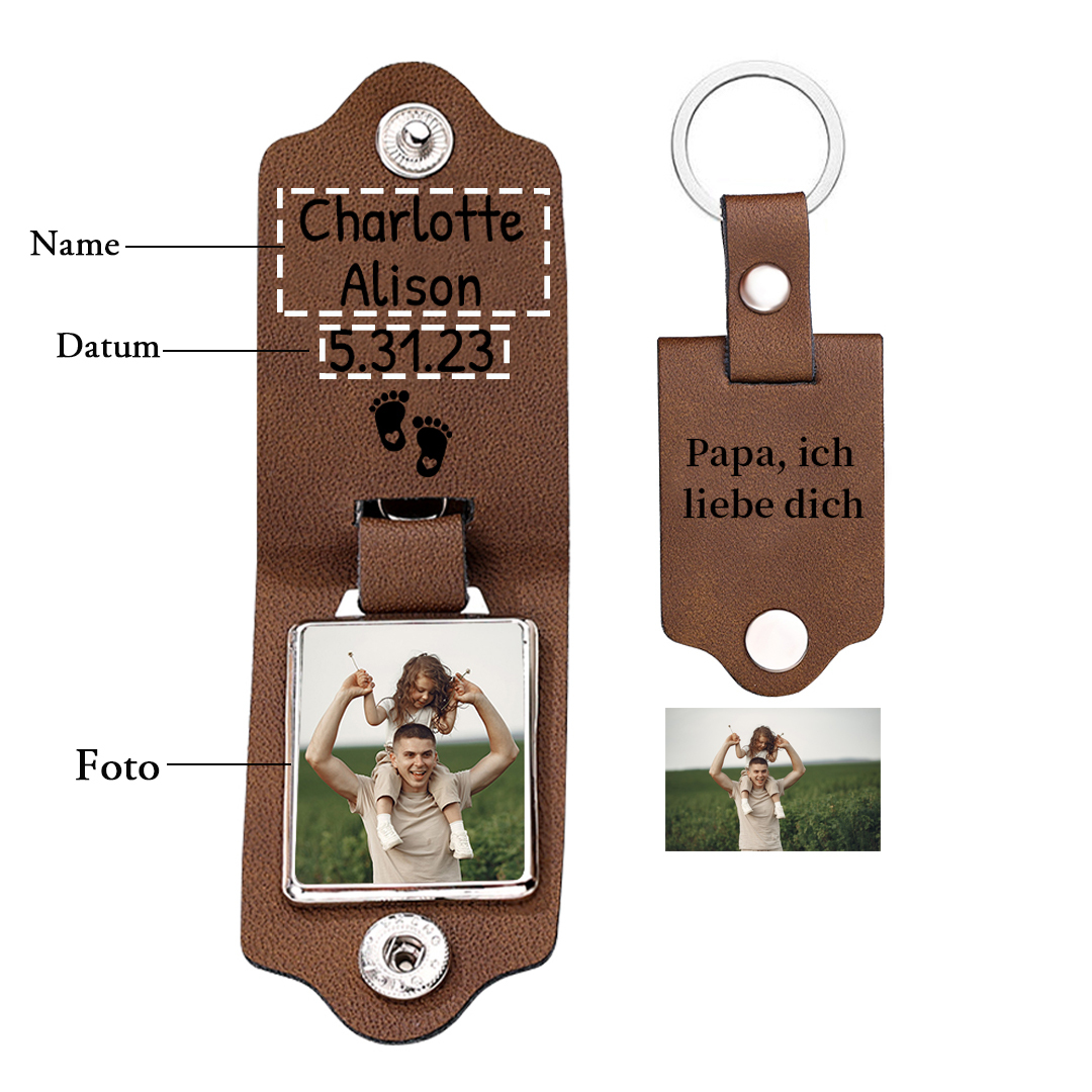 Personalisierbares Foto & Text Papa ich liebe dich PU Leder Schlüsselanhänger