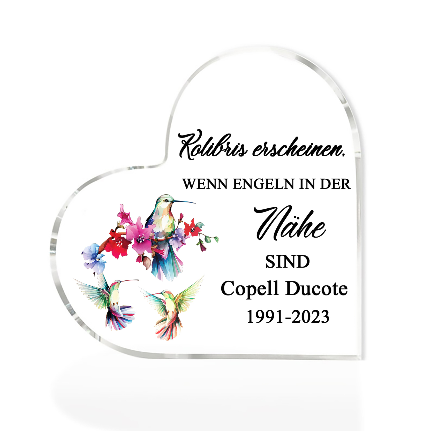 Personalisierter Name & Jahr Acryl-Deko-Kolibris erscheinen, wenn Engeln in der Nähe sind-Trauer Schreibtischdekoration
