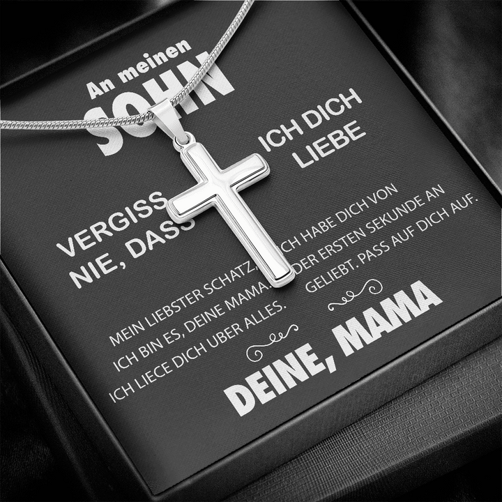 925 Sterling Silber An meine Sohn von Mama Kommunion Kreuz Halskette - Geschenk mit Nachrichtenkarte