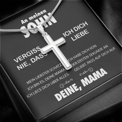 925 Sterling Silber An meine Sohn von Mama Kommunion Kreuz Halskette - Geschenk mit Nachrichtenkarte
