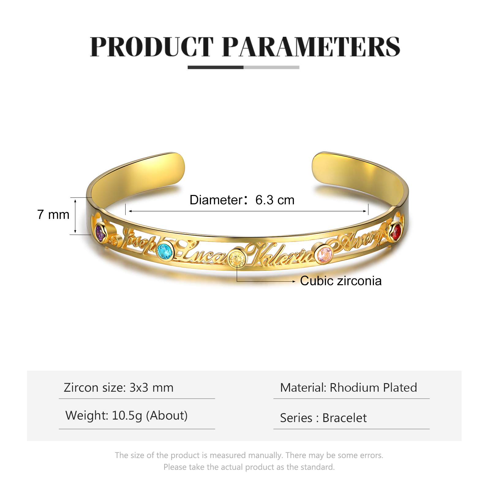 Gravur 4 Namen Golden Armband mit 5 Geburtssteinen