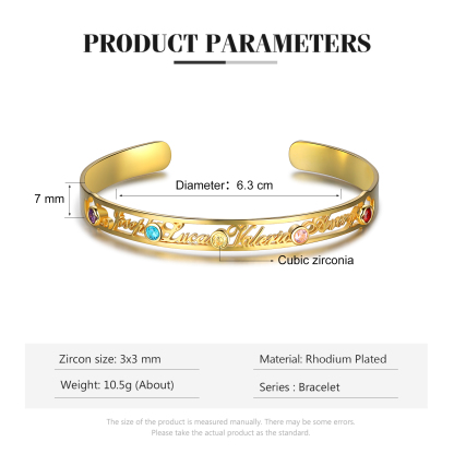 Gravur 4 Namen Golden Armband mit 5 Geburtssteinen