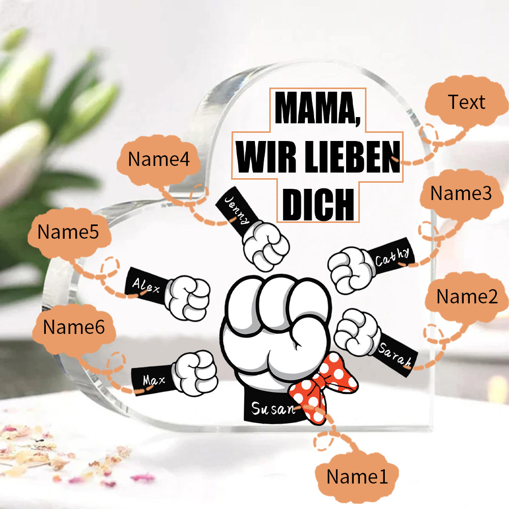Personalisierte 6 Namen & Text Familie Acryl-Deko Schreibtischdekoration für Mutter