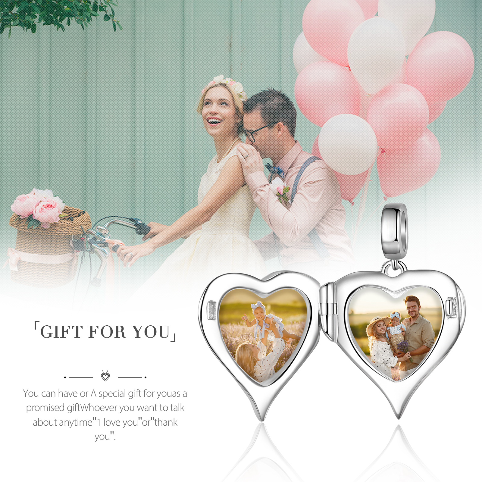 Herz Engelflüge 2 Fotos Charm Clip Bead Anhänger