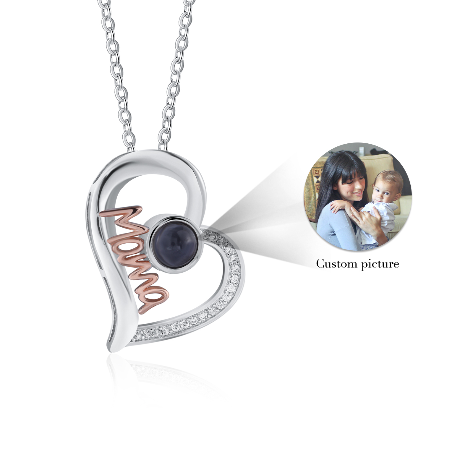 Personalisiertes Foto Herz Projektion Mama Halskette-An meine geliebte Mama-Geschenk mit Nachrichtenkarte